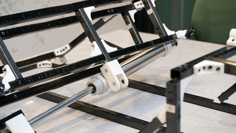 A close-up of the robotic frame showing its interlocking mechanisms. 